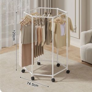 360° Rotating Clothes Hanger with Wheels Metal Clothes Drying Rack for Balcony Clothes Organizer COD