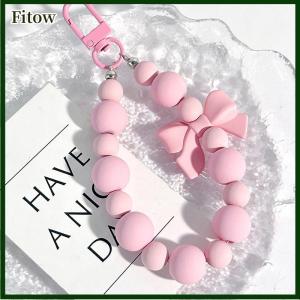 Fitow Sweet Pink Bow Beaded Keychain Mobile Phone Chain Earphone Bag Charms Anti-lost Rope Car Keyring Backpack Pendant Jewelry
