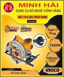 INGCO - Máy cưa gỗ đĩa tròn dùng điện 220v. Model: CS18568. Công suất: 1600W