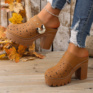 0533-Q7 New Summer Style Closed-Toe Chunky Heel Simple Casual Fashion Comfortable Versatile High-Heel Chunky Heel Sandals