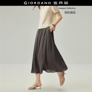 GIORDANO Women Skirts Textured Elastic Waist Maxi Skirts Side Seam Pockets A-Line Fashionable Casual Long Skirts 18466619