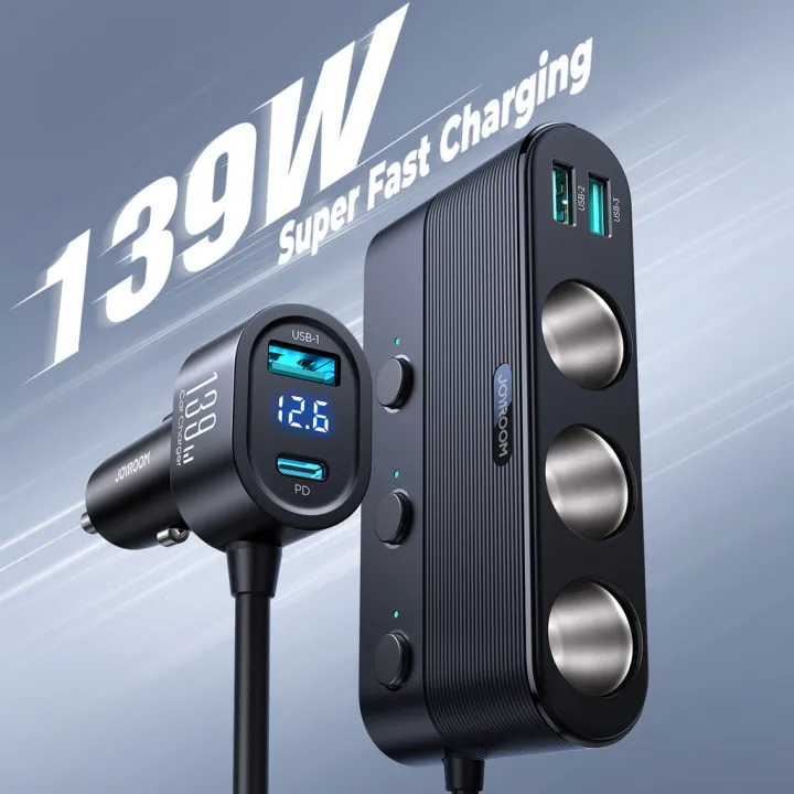 Joyroom JR-CL06/JR-CL05 139W 9 in 1 Multi Port Car Charger Adapter PD 3 Socket Cigarette Lighter Splitter Charge