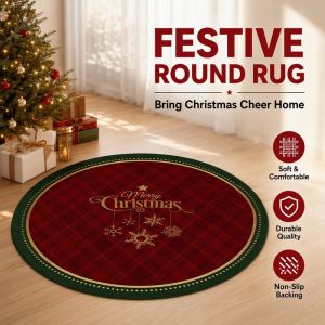 Christmas Round Carpet Anti-slip Floor Mat Water Absorbent Bath Rug Christmas Tree Skirt Cover Decor Soft Crystal Velvet Washable Living Room Bedroom