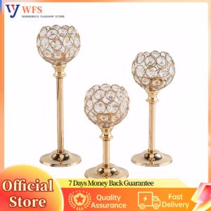 Vintage Style Metal Crystal Bowl Candelabras Set of 3 with Tall Votive Candle Holders for Romantic Ambiance