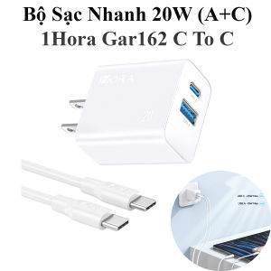 Bộ Sạc Nhanh 1Hora Gar162 20W 2 Cổng Usb-A Usb-C Kèm Cáp Type-C 1M