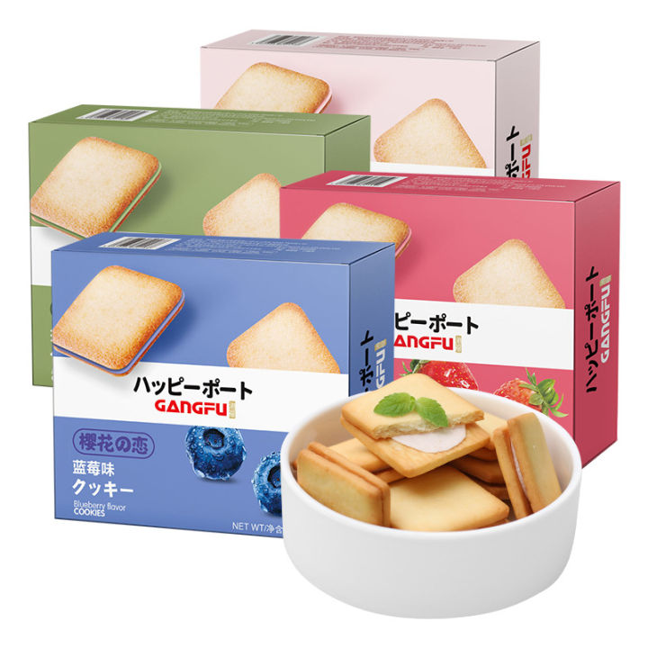 港福-樱花之恋夹心饼干-白桃味/草莓味/抹茶味/蓝莓味 120克 GANGFU-Fortune Sakura Love Sandwich ...