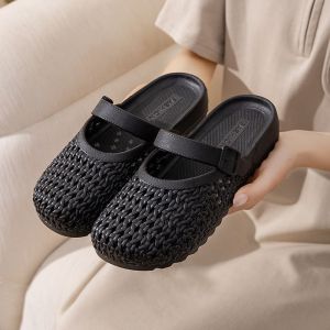 Free Shipping 2026 Baotou Hollow-Out Slippers For Women Featuring A Non-Slip Sole Soft And Breathable Design Flat Soles And A Stylish Look Suitable For Outdoor Wear