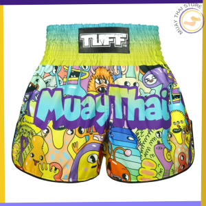 TUFF TUF-RMS107 We Come in Peace High-Cut Retro Style Muay Thai Boxing Shorts