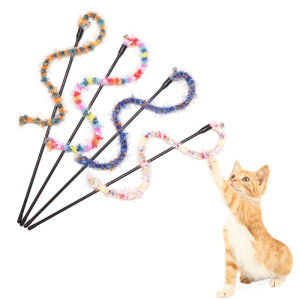 Colored Plush Rope Cat Teasing Stick Toy Cat Bite Rope Cat Wand Toys Kitty Teaser Wand Interactive Cat Toys for Indoor Playing