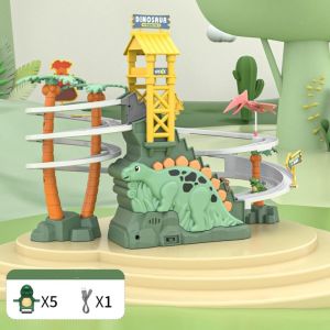 COMEMECO with Light Music Electric Dinosaur Race Track Cartoon Dinosaur Kid Gift Dinosaur Climbing Slide Stairs Cute Double Track Race Track Game Set Children