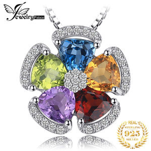 JewelryPalace 925 Sterling Silver Pendant for Woman No Chain 2.6ct Genuine Blue Topaz Amethyst Citrine Garnet Peridot Pendant Necklace