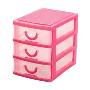 Mini translucent Drawer type plastic Storage Box（rose red 3 Layers）