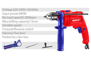 EMTOP 680W/810W/1100W Variable Speed Professional Hand Impact Power Drill Wall Drill Tool EMDL0681/EMDL0811/EMDL21101