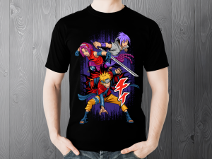 Kaos Naruto Team Retro Hitam/Putih Lengan Pendek Cotton Katun Premium