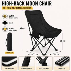【Daily Suki Store】Adjustable High Back Moon Chair Outdoor Camping Chair Steel Frame Folding Beach Chair Lightweight & Durable Outdoor Recliner Perfect for Picnic Fishing Hiking Camping