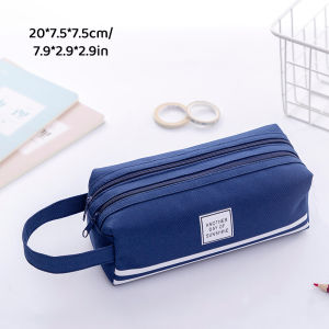 【Local Delivery】Large Capacity Canvas Pencil Case Pencil Bag Pen Pouch Makeup Bag Double Layer with Zipper School Student Boy Girl