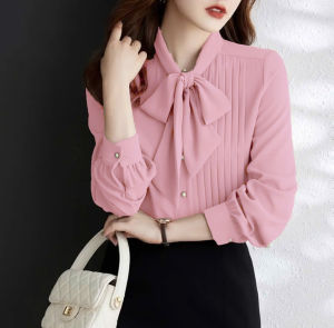 Áo Sơ Mi Tay Dài xếp ly Ngưc Phối dây nơ cổ 𝑭𝑹𝑬𝑬𝑺𝑯𝑰𝑷  [Giá gốc tận xưởng] ÁO KIỂU NỮ CÔNG SỞ