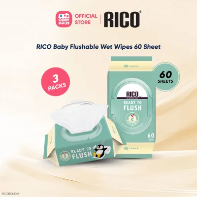 RICO Korea Flushable Tissue Tisu Basah Baby Wipes 60 Sheet Baby Wipes Larut 湿巾 溶解 (EXP:2027)