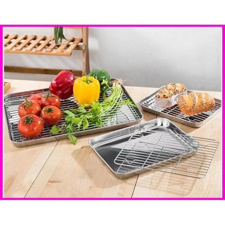 Rectangle Stainless steel Baking Serving Tray & Rack Baking Tray Oven