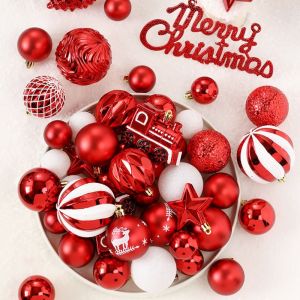 YERZ 65pcs Shatterproof Christmas Ball Set Delicate Waterproof Hanging Ornament Festive Atmosphere Decoration Painted Christmas Tree Decoration Pendant Xmas