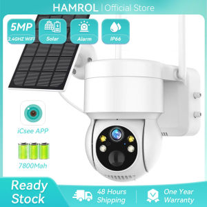 Hamrol 5MP Outdoor Solar PTZ WiFi IP Camera With Rechargeable Battery PIR Human Detection Wireless CCTV Camera Connect to Cellphone With Voice iCsee APP