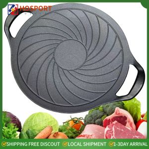 15 Inch Round Cast Iron Grill Pan Nonstick BBQ Griddle for Outdoor Grilling and Family Barbecue