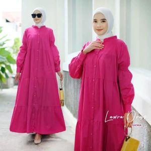 Gamis Dewasa Simple Terbaru Laura Dres Bahan Katun Rayon Kancing Depan Aktif Busui Friendly Baju Muslim Wanita Kekinian Ootd HijabMidi Dress Remaja Viral