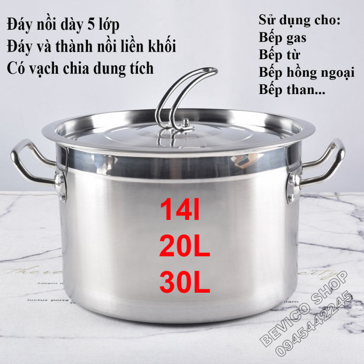 Nồi inox lững đáy dày 5 lớp 14L/20L/30L | Nồi nấu soup, nấu cháo, hầm ...