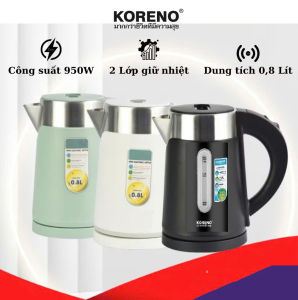 Ấm siêu tốc mini Inox 304 Koreno Thái Lan KN-208 dung tích 0.8L bảo hành 12 tháng chính hãng