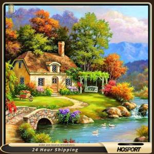 【HOSPORT】5D DIY Full Round Drill Diamond Painting Relaxing Village Cross Stitch Kit