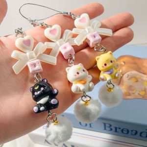 Say Hello Kitten Plush Ball Bead Pendant Sweet Girl Heart Phone Chain Cartoon Cute Pendant