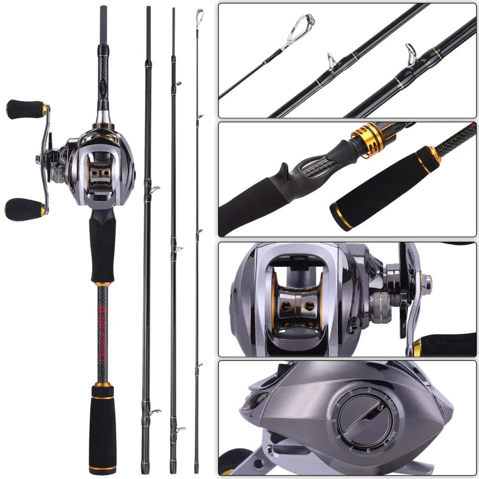 Fishing Rod and Reel Set Portable 4 Sections Casting Fishing Rod and 11+1BB  6.3:1 Gear Ratio Baitcasting Fishing Reel Combo Set 24 Carbon Fishing Rod  Set for Bass Trout Salt Water Fresh Water
