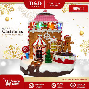 D&D Home l FC621 Gingerbread House Christmas Decoration with Lights and Figures