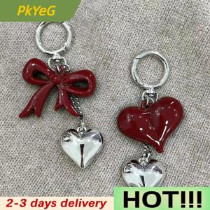 PkYeG Simple Temperament Red Bowknot Heart Acrylic Keychain Pendant For Women Girls Versatile Backpack Decoration Accessories Gifts