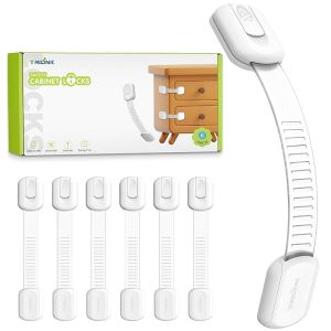 Cabinet Locks Baby Proofing (6 Pack) Adjustable Fridge Locks for Kids 360° Rotation Child Proof Baby Safety Locks for Kitchen Cupboards Doors Refrigerators Cabinets Drawers Ovens Toilet