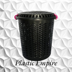 UniGlobal High Quality Black Round Laundry Basket With Cover And Clip Big Capacity Heavy Duty Space Saver