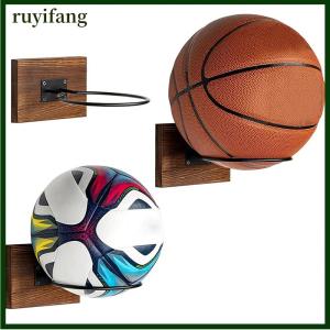 ruyifang ลูกบาสเก็ตบอลติดผนังที่วางบอลติดผนังที่วางลูกบอลโลหะไม้ชั้นเก็บของติดผนัง