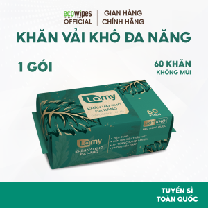 Combo 03 gói khăn mặt khô đa năng Lamy 60 tờ dạng gói rút không mùi dùng lau mặt tẩy trang khăn lau cho bé