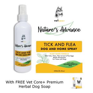 Vet Core+ Natures Advance Tick (Garapata) and Fleas (Pulgas) Spray 250ml (w/ Free Dog Soap)