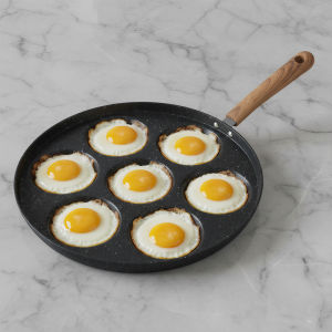Nonstick 7-Hole Egg Pan for Easy Cooking and Cleaning Durable Kitchenware for Home Use in Bright Red Color