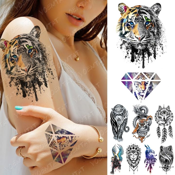 Traditional tiger head tattoo flash Royalty Free Vector