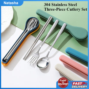 304 Stainless Steel Cutlery Three-Piece Set Portable Box Chopsticks Spoons Fork Students Outdoor Clan Traveling