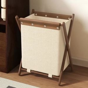 FFBH Foldable Laundry Basket Solid Wood Bracket Large Dirty Laundry Basket Luxury Portable Dirty Clothes Container Home Furniture N7Y3P