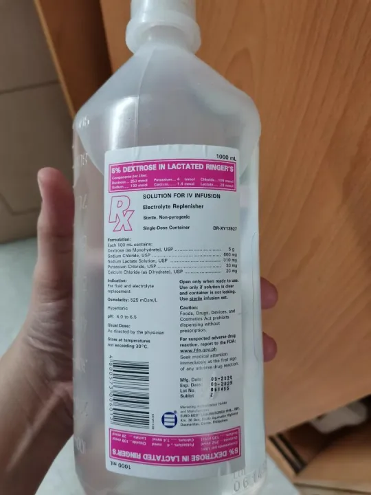 5% Dextrose in Lactated Ringer's D5LR 1000ml (Pink) - Euromed | Lazada ...