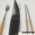 Locaupin Tableware Wooden Handle Stainless Steel Cutlery Spoon Two Prong Fork Knife Chopsticks Teaspoon Dinner Dish. 