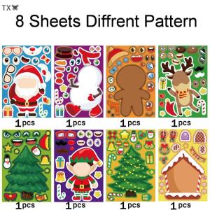 TX🏮💓🧧 8 Tấm Trẻ Em Bên Trang Trí Đồ Chơi Giáng Sinh Câu Đố Dán Tạo Ra Riêng Bạn Santa Claus DIY Make-A-Face Trò Chơi Ghép Hình