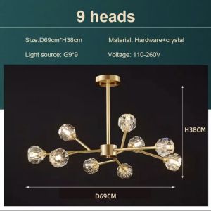 Multiple Heads Crystal Ball Lampshade for Bar Kitchen Restaurant Gold Lighting Decoration Chandelier