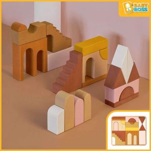 BabyBoss Colorful Nature Wooden Rainbow Building Stacking Montessori Open Ended Toy Mainan Terbuka Pelangi