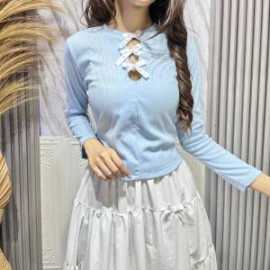 CRS - ZILVI TEE TOP / RIBBON COQUETTE KOREAN KNIT / BAJU RAJUT WANITA LENGAN PANJANG