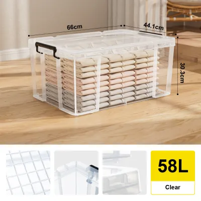 Citylife Plastic Storage Box Transparent Stackable Storage Organizer Large Capacity Storage Box 20L to 96L